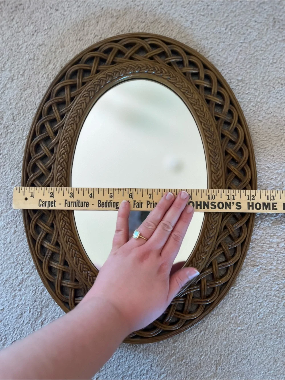 Homco Vintage Faux Wood Woven Oval Mirror